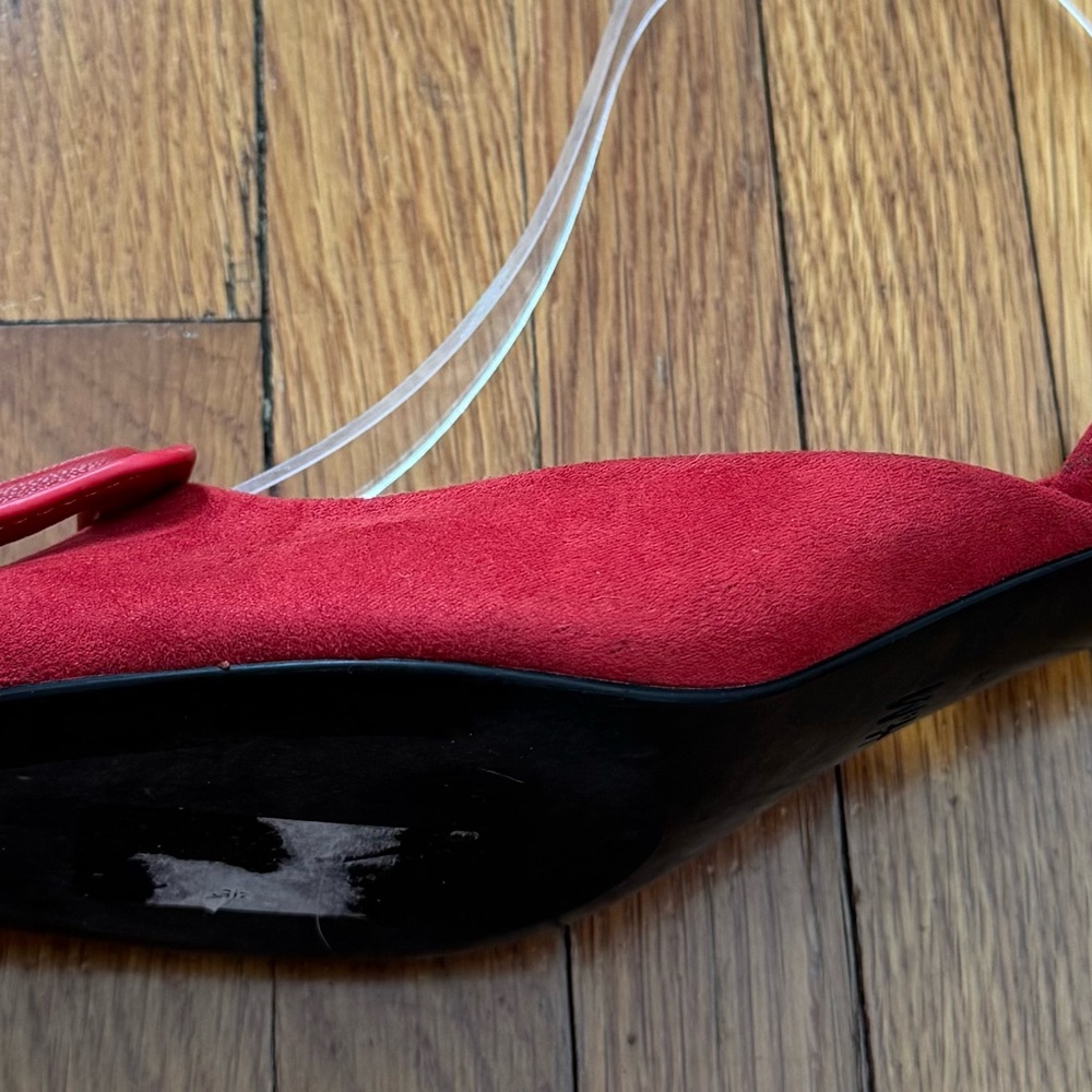 H&M Red Slingback Heels with Buckle, size 7 classic retro boho pointy toe office - Picture 6 of 11